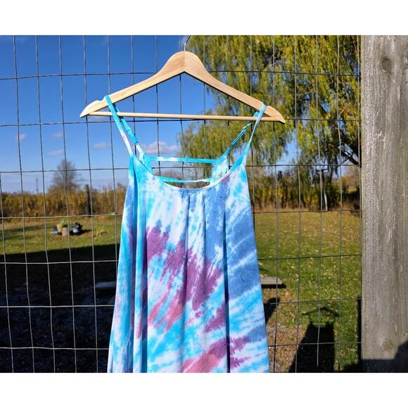 Aruba Blue Tie Dyed Boho Hippie Maxi Dress M - Picture 3 of 8